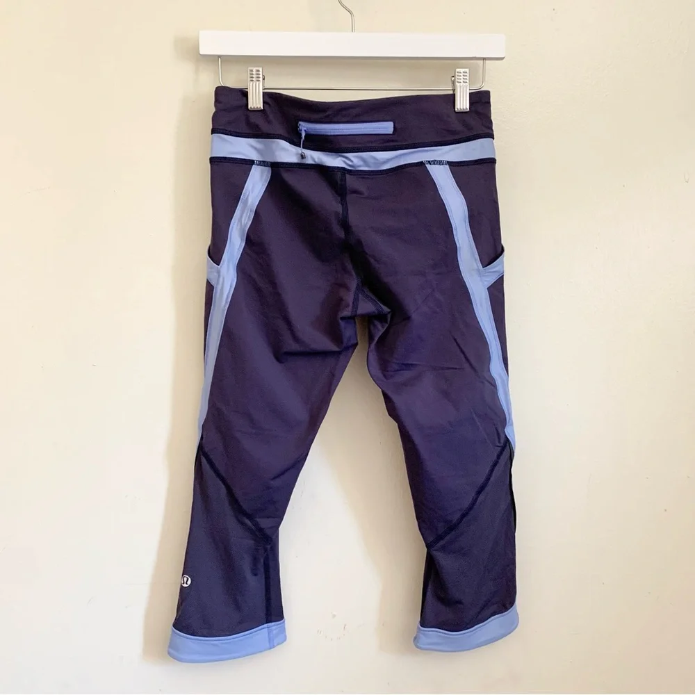 Lululemon Blue Chase Me Crop Cadet Blue / Lullaby Athletic Workout Leggings US 6